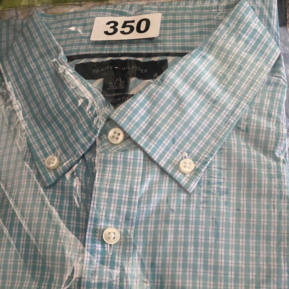 Tommy Hilfiger Aqua Checkered Button Down Shirt - Picture 3 of 3